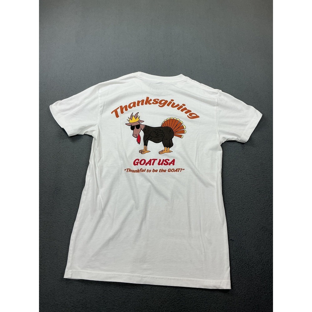 GOAT USA Shirt Mens XS White Thanksgiving Turkey Graphic Tagless Tee T-Shirt